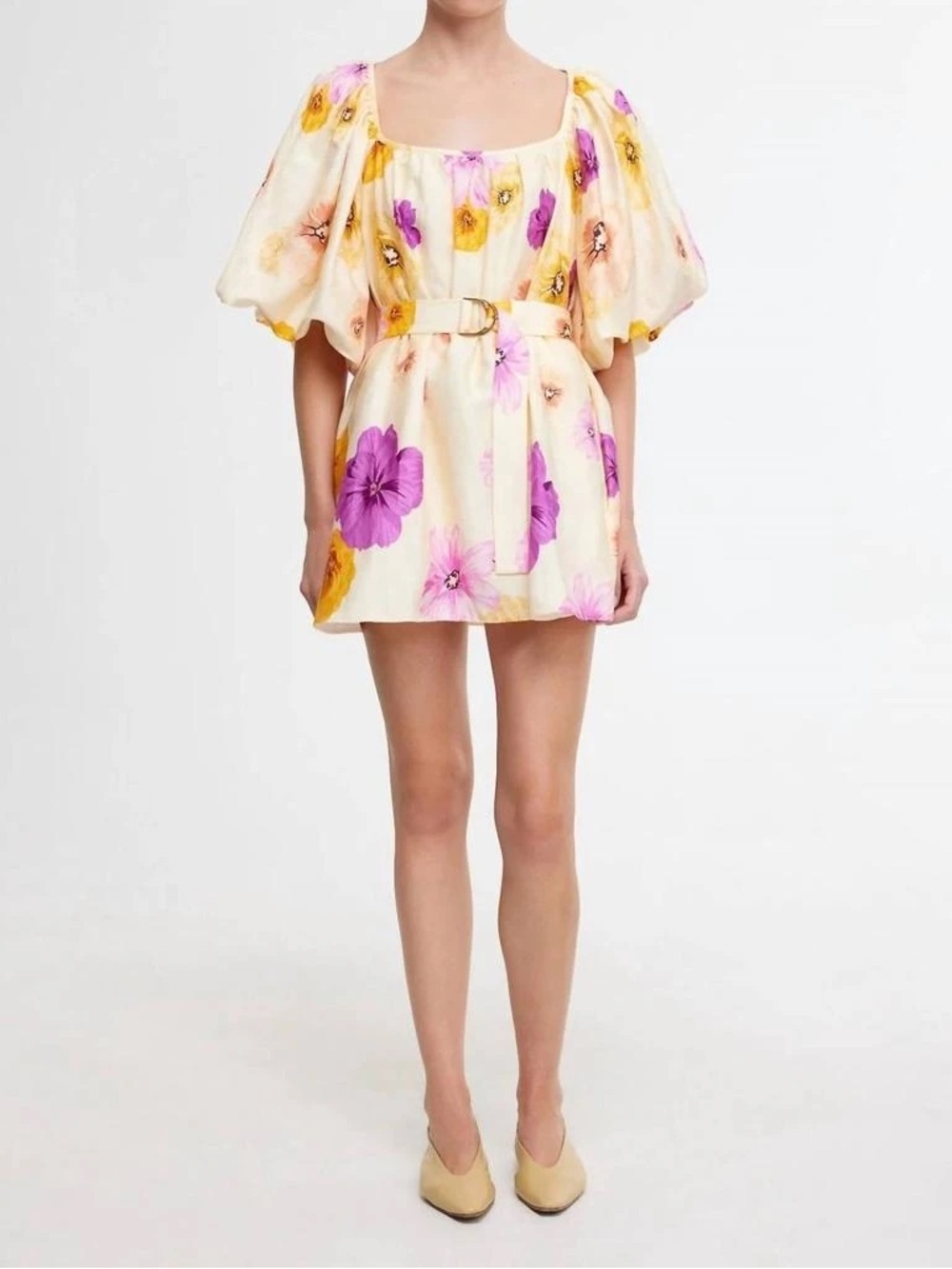 Acler Cream Mini Dress with Pink & Purple Floral Print AU6 (US 2)